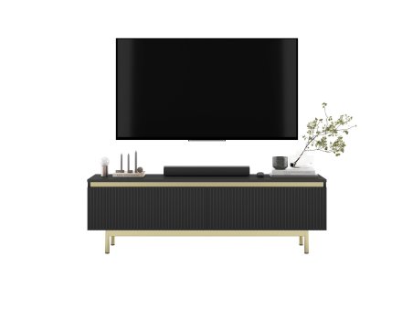 Szafka RTV SELENE Glamour Czarny Mat rama w kolorze złotym 140 cm2