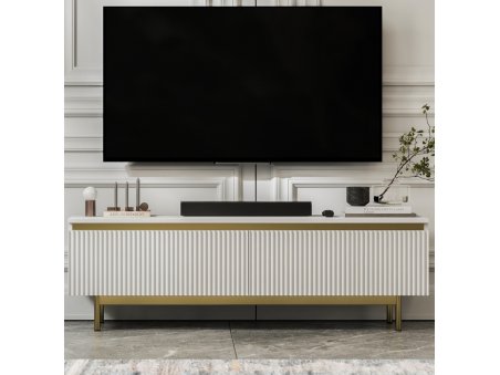 Szafka RTV SELENE Glamour Biały Mat rama w kolorze złotym 140 cm