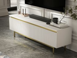 Szafka RTV SELENE Glamour Biały Mat rama w kolorze złotym 140 cm