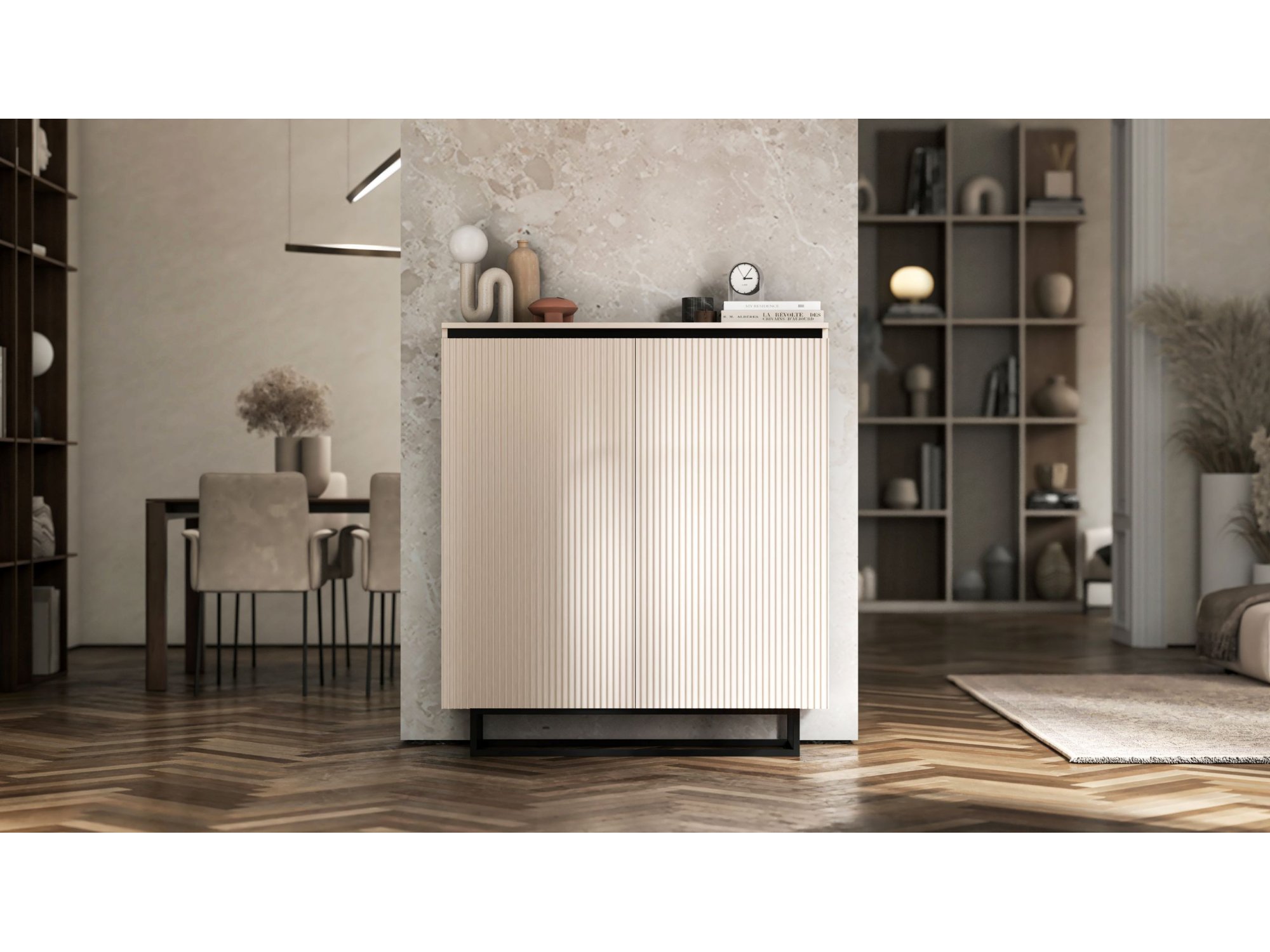 Komoda RTV SELENE Glamour Kaszmir Mat - ryflowane fronty