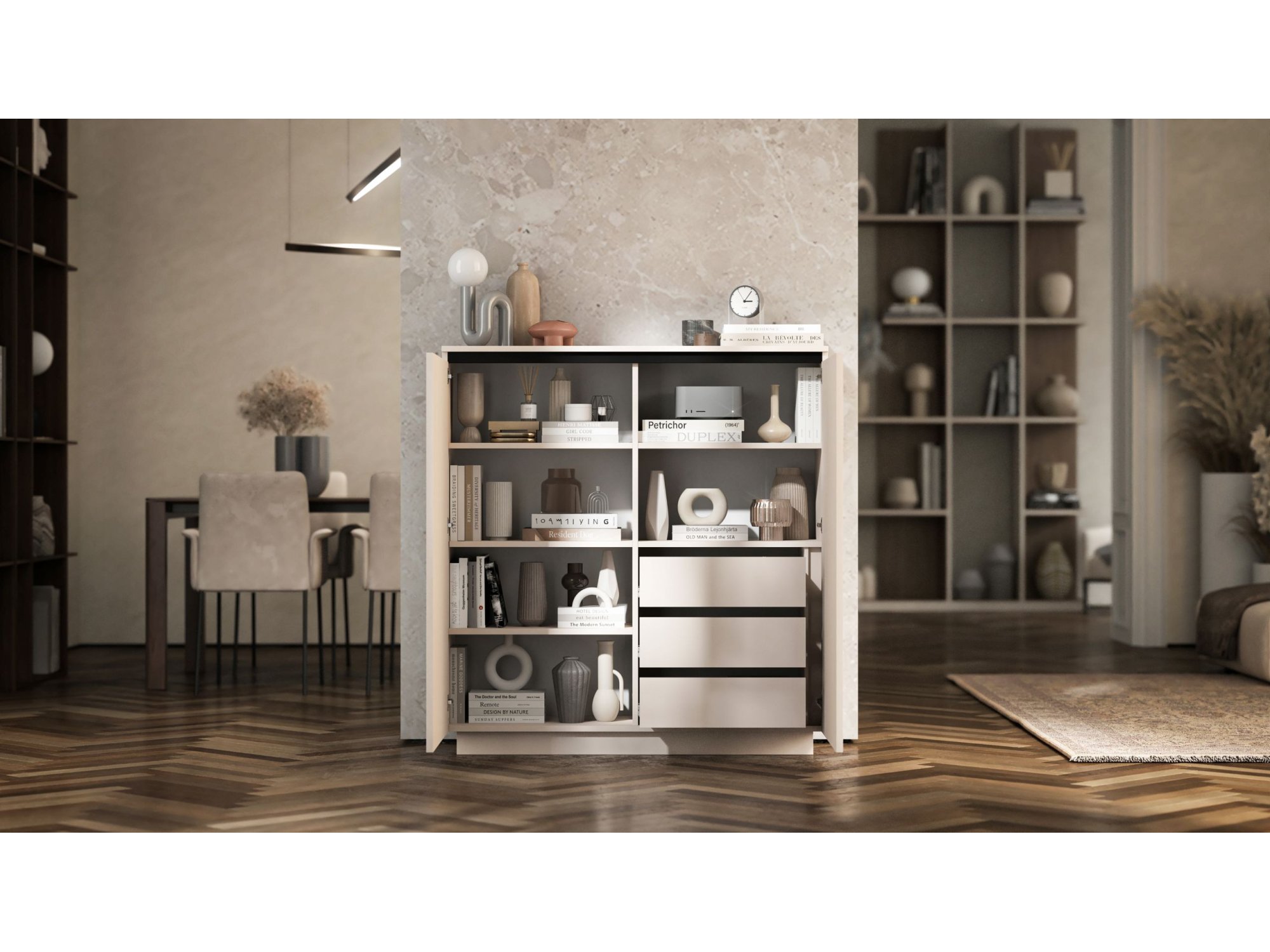 Komoda SELENE RTV Glamour dwudrzwiowa na cokole kaszmir mat