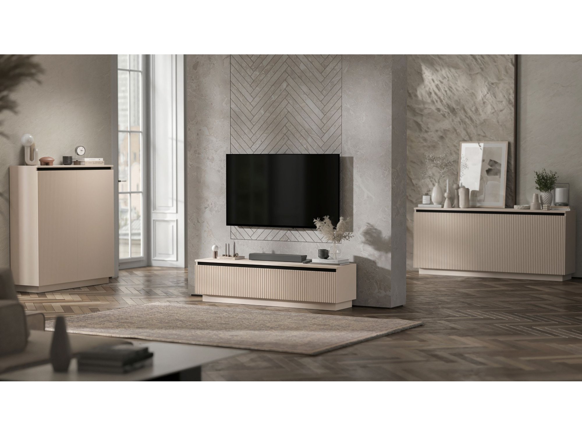 Komoda SELENE RTV Glamour dwudrzwiowa na cokole kaszmir mat