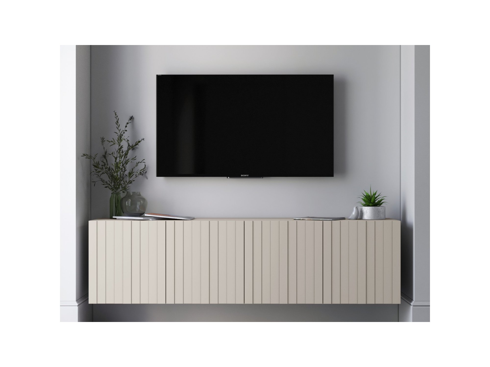Szafka RTV Glamour ELPIS - 150 cm - kaszmir mat front 3D