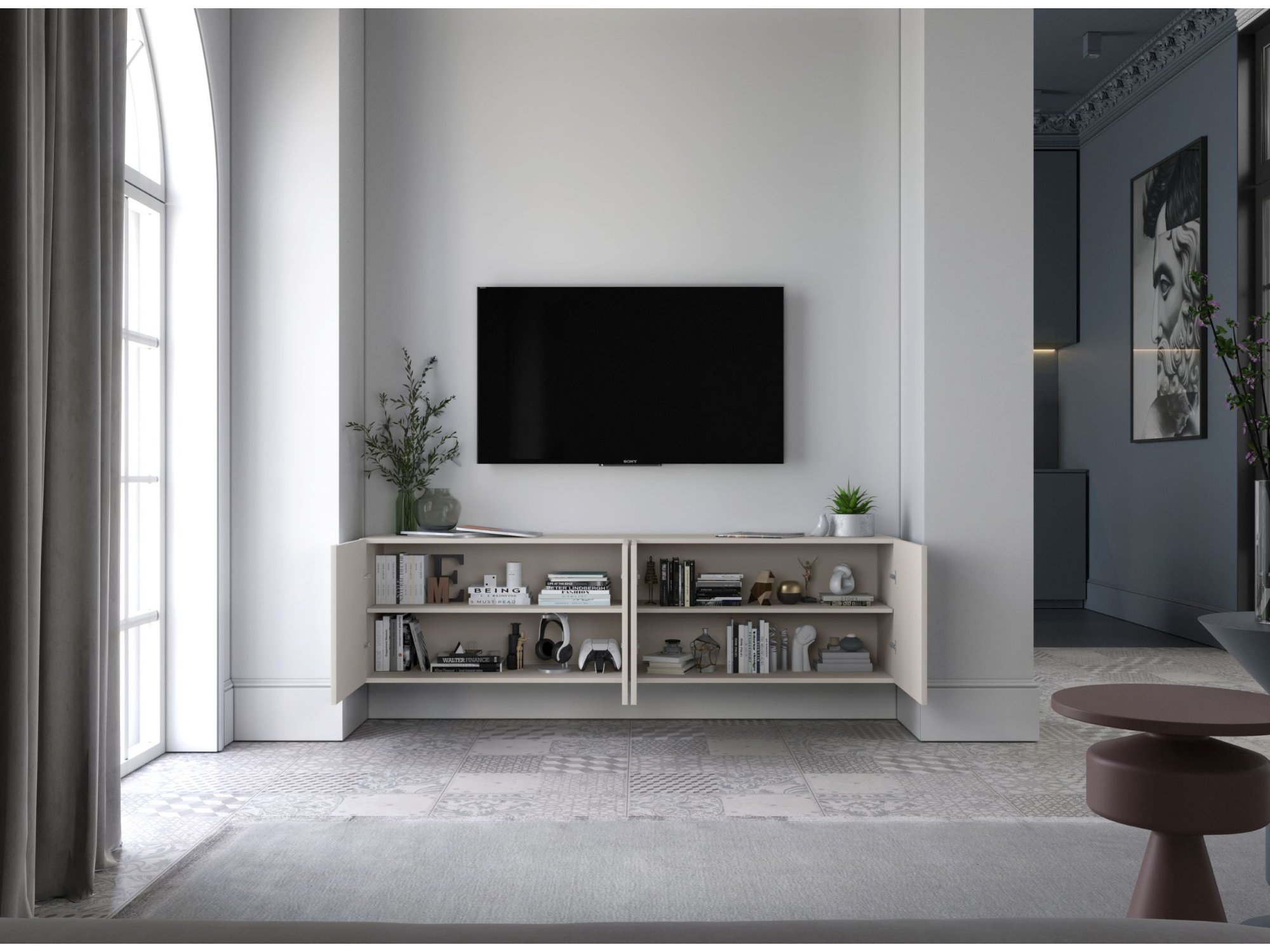 Szafka RTV Glamour ELPIS - 150 cm - kaszmir mat front 3D