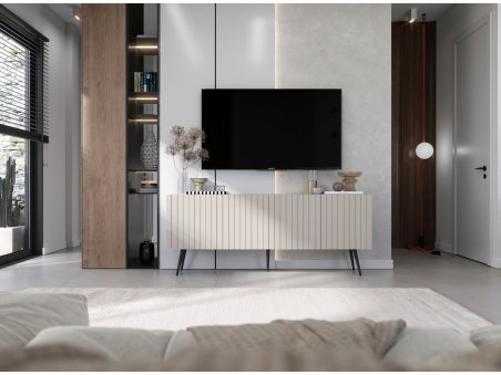 Glamour Szafka RTV Kaszmir Mat Nowoczesna Metalowe Nogi czarne 150 cm Industrialna