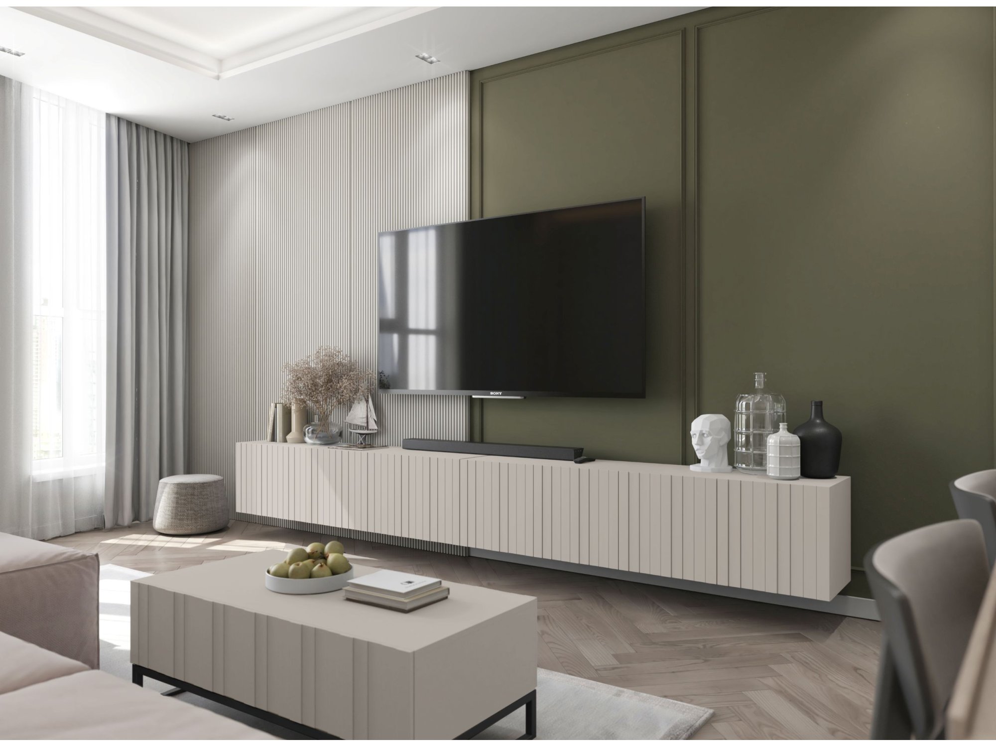 Szafka RTV Glamour ELPIS - 150 cm - kaszmir mat front 3D