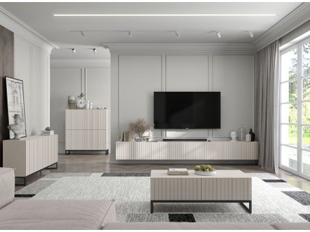 Szafka RTV Glamour ELPIS - 150 cm - kaszmir mat front 3D