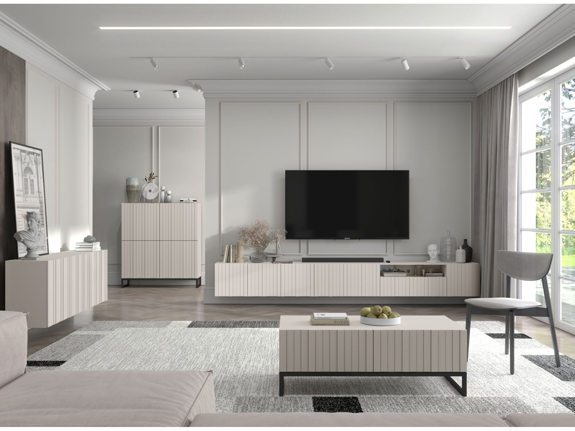 Szafka RTV Glamour ELPIS - 150 cm - kaszmir mat front 3D