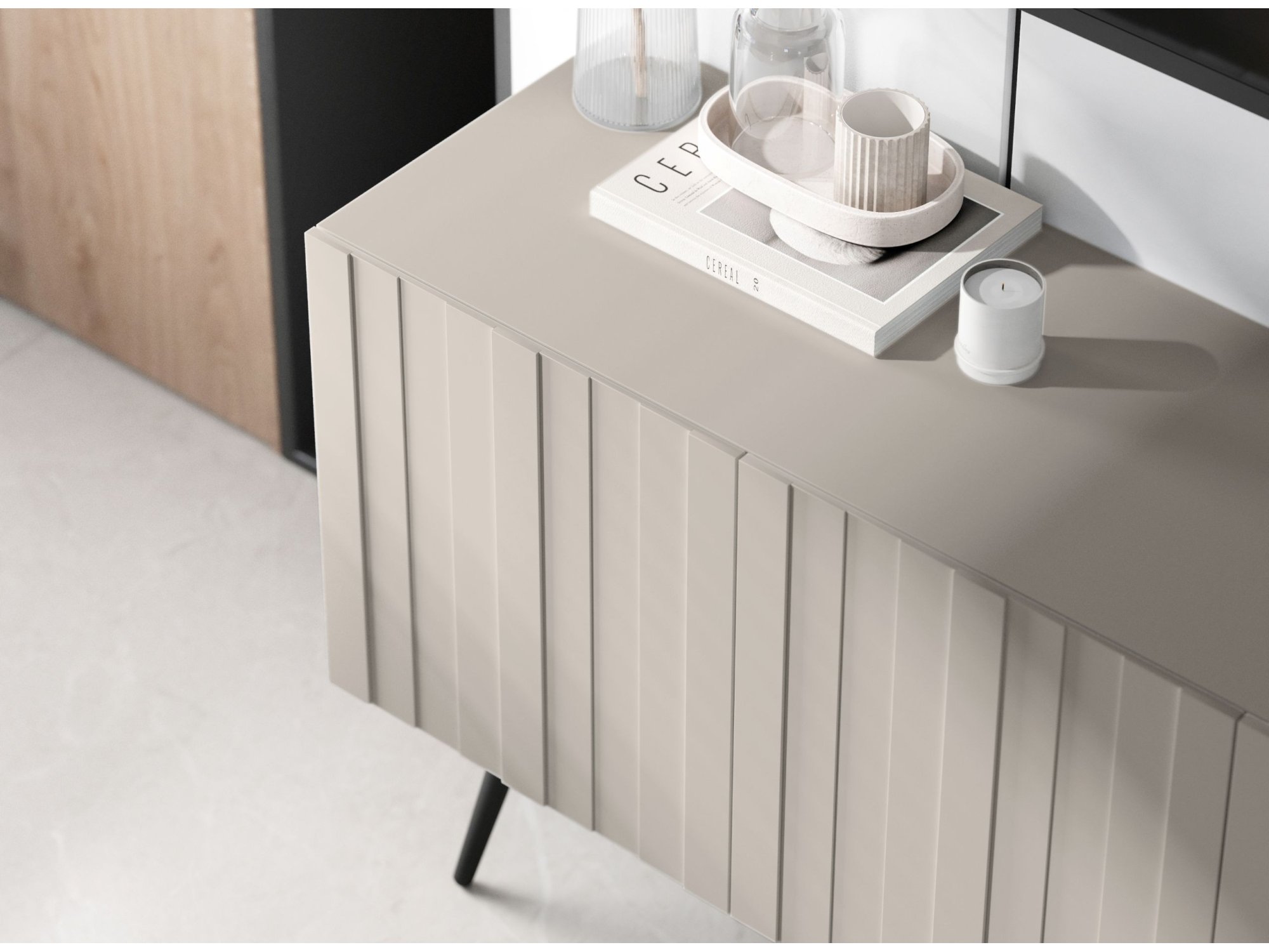 Szafka RTV Glamour ELPIS - 150 cm - kaszmir mat front 3D