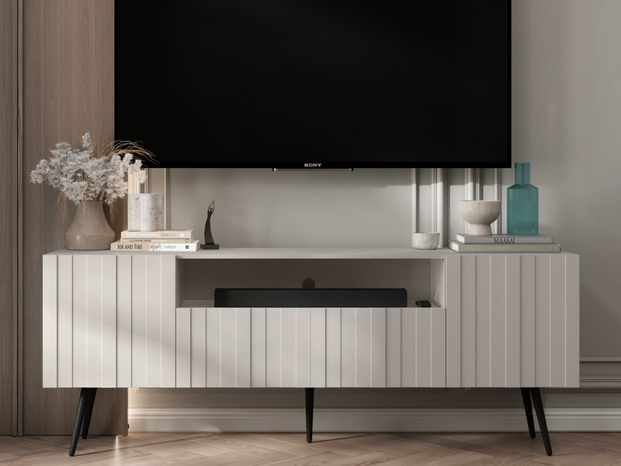 ELPIS 2 TV STAND CASHMERE WITH BLACK LEGS