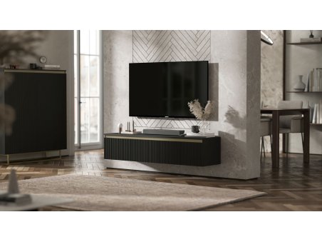 Wisząca szafka RTV Glamour SELENE Czarny Mat 140 cm