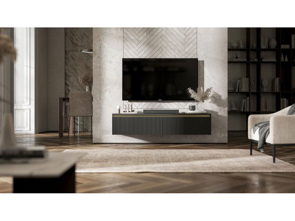 Wisząca szafka RTV Glamour SELENE Czarny Mat 140 cm