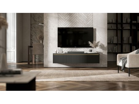 Wisząca szafka RTV Glamour SELENE Czarny Mat 140 cm