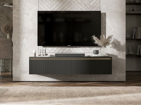 Wisząca szafka RTV Glamour SELENE Czarny Mat 140 cm