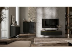 Wisząca szafka RTV Glamour SELENE Czarny Mat 140 cm