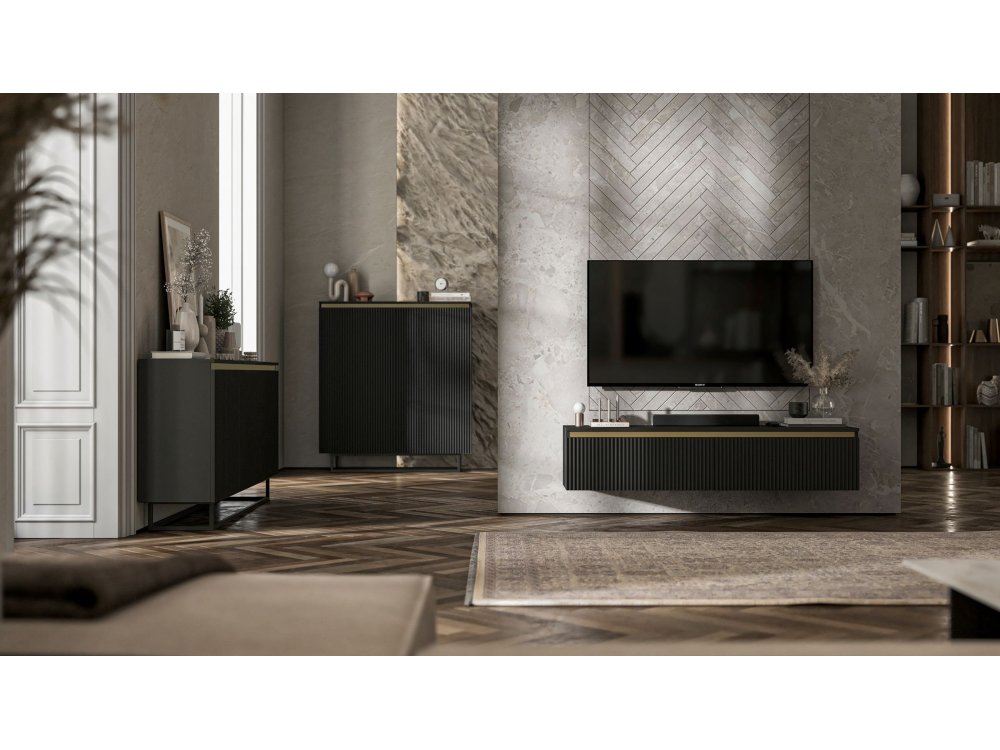 Wisząca szafka RTV Glamour SELENE Czarny Mat 140 cm