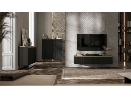 Wisząca szafka RTV Glamour SELENE Czarny Mat 140 cm