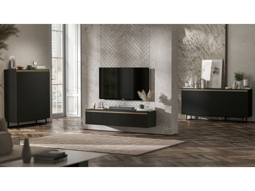 Wisząca szafka RTV Glamour SELENE Czarny Mat 140 cm