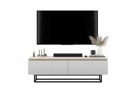 Stojąca szafka RTV Glamour SELENE Biały Mat 140 cm na czarnej ramie