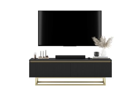 Stojąca szafka RTV Glamour SELENE Czarny Mat 140 cm na złotej ramie