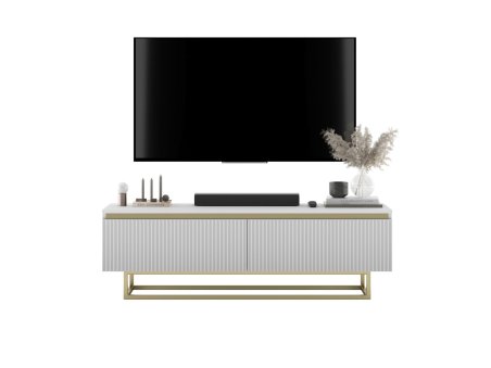 Stojąca szafka RTV SELENE Biały Mat 140 cm na złotej ramie