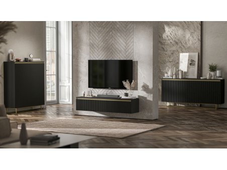 Wisząca szafka RTV Glamour SELENE Czarny Mat 280 cm