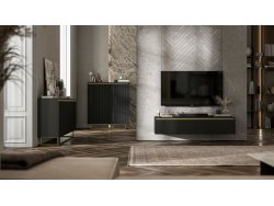 Wisząca szafka RTV Glamour SELENE Czarny Mat 280 cm