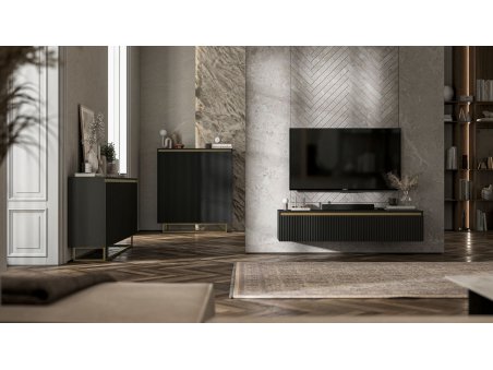 Wisząca szafka RTV Glamour SELENE Czarny Mat 280 cm