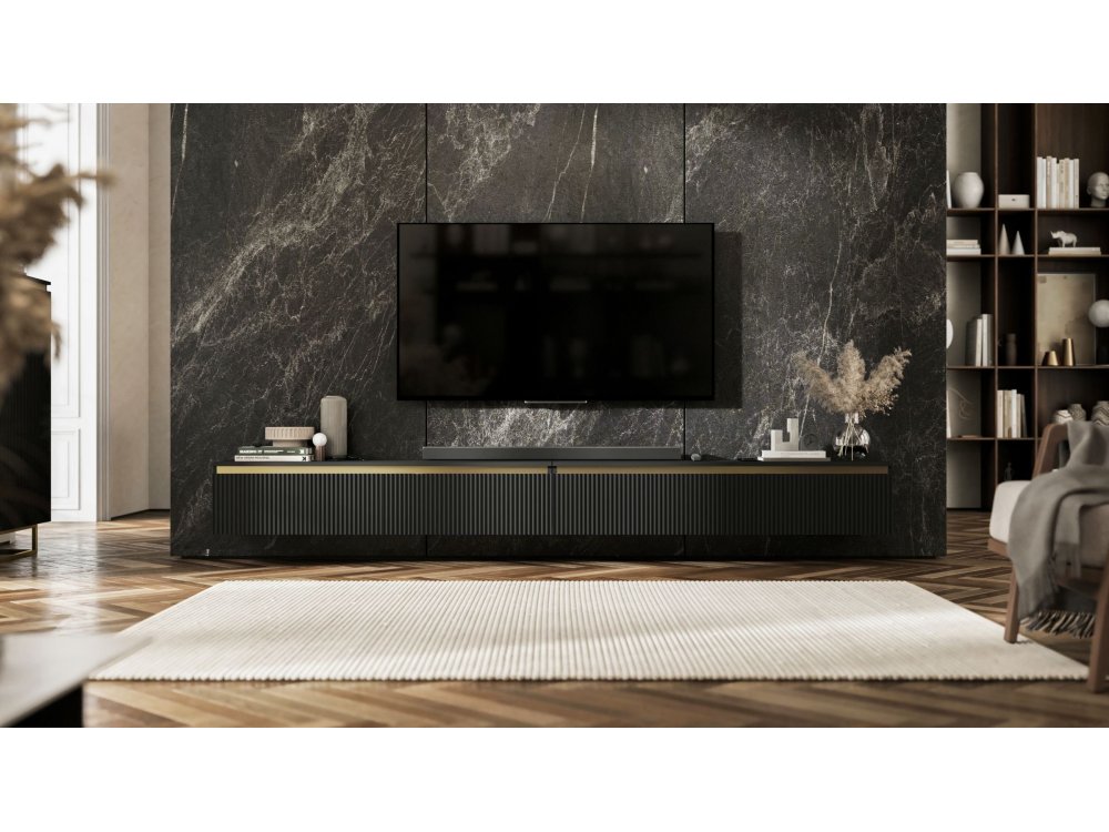 Wisząca szafka RTV Glamour SELENE Czarny Mat 280 cm