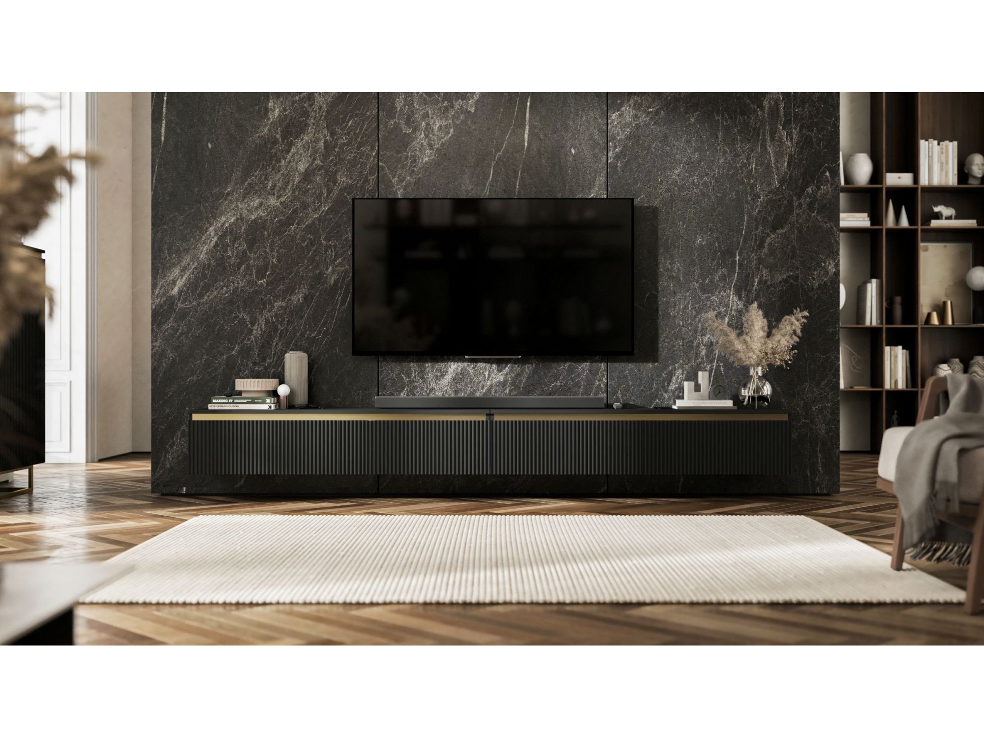 Wisząca szafka RTV Glamour SELENE Czarny Mat 280 cm