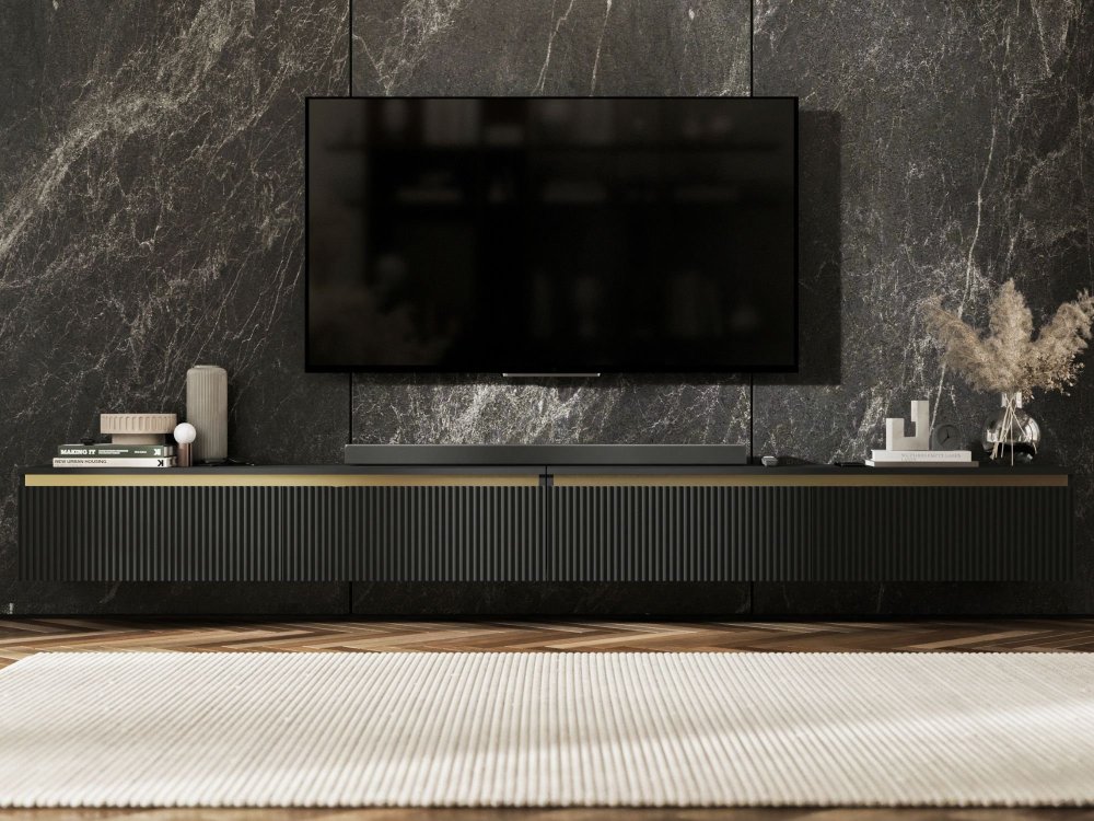 Wisząca szafka RTV Glamour SELENE Czarny Mat 280 cm