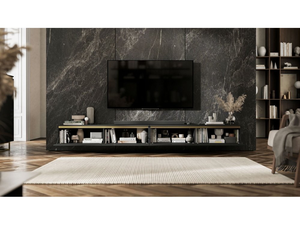 Wisząca szafka RTV Glamour SELENE Czarny Mat 280 cm