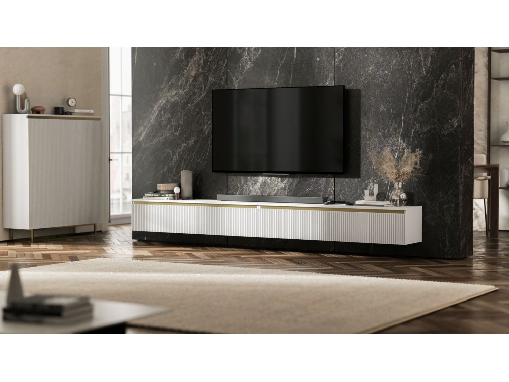 Wisząca szafka RTV Glamour SELENE Biały Mat 280 cm