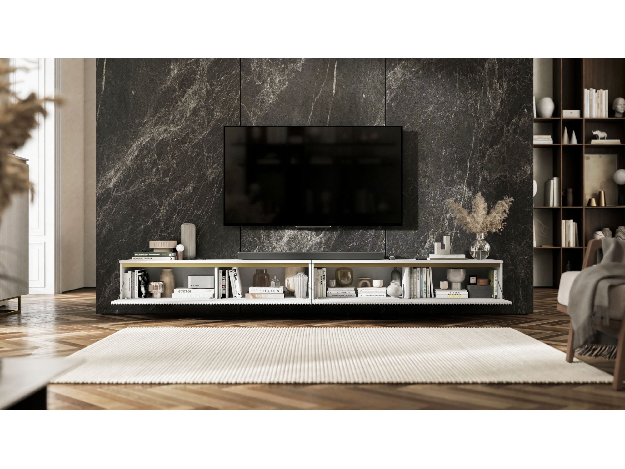 Wisząca szafka RTV Glamour SELENE Biały Mat 280 cm