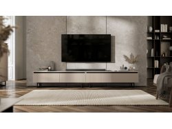 Stojąca szafka RTV Glamour SELENE Kaszmir Mat 280 cm na czarnej ramie