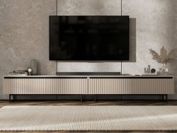 Stojąca szafka RTV Glamour SELENE Kaszmir Mat 280 cm na czarnej ramie