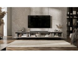 Stojąca szafka RTV Glamour SELENE Kaszmir Mat 280 cm na czarnej ramie