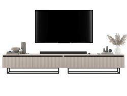 Stojąca szafka RTV Glamour SELENE Kaszmir Mat 280 cm na czarnej ramie