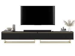 Stojąca szafka RTV Glamour SELENE Czarny Mat 280 cm na złotej ramie