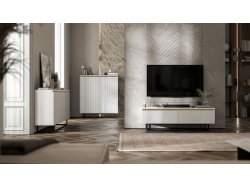 Stojąca komoda Glamour SELENE Biały Mat 111 cm na czarnej ramie