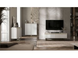 Stojąca komoda Glamour SELENE Biały Mat 111 cm na złotej ramie