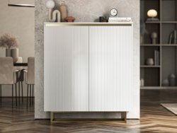 Stojąca komoda Glamour SELENE Biały Mat 111 cm na złotej ramie