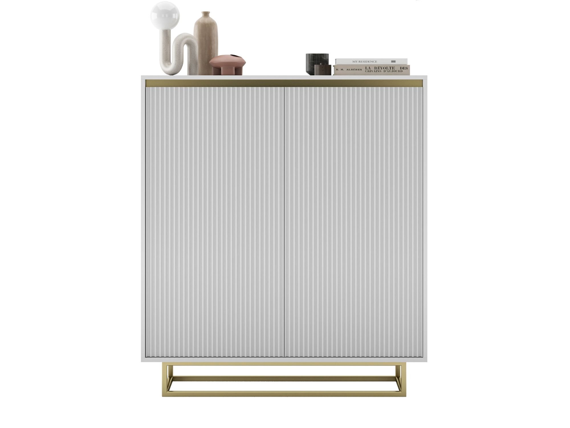 Stojąca komoda Glamour SELENE Biały Mat 111 cm na złotej ramie