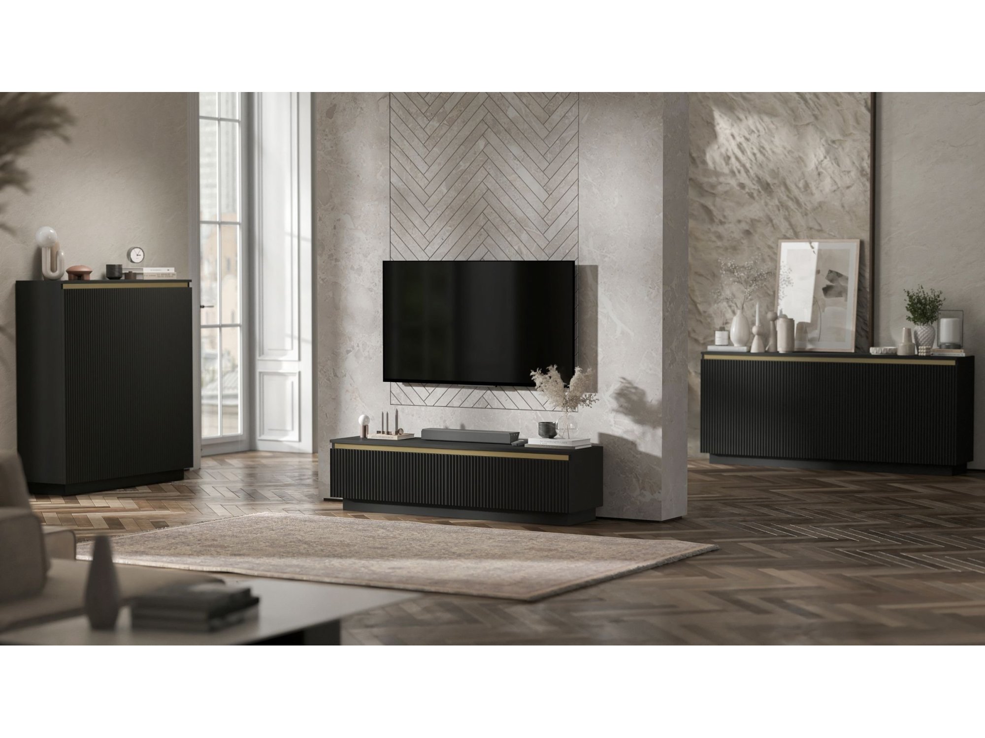 Komoda Glamour Czarny Mat 111 cm Selene, na Cokole, Dobra Cena, Sklep Online | Meble Lindner