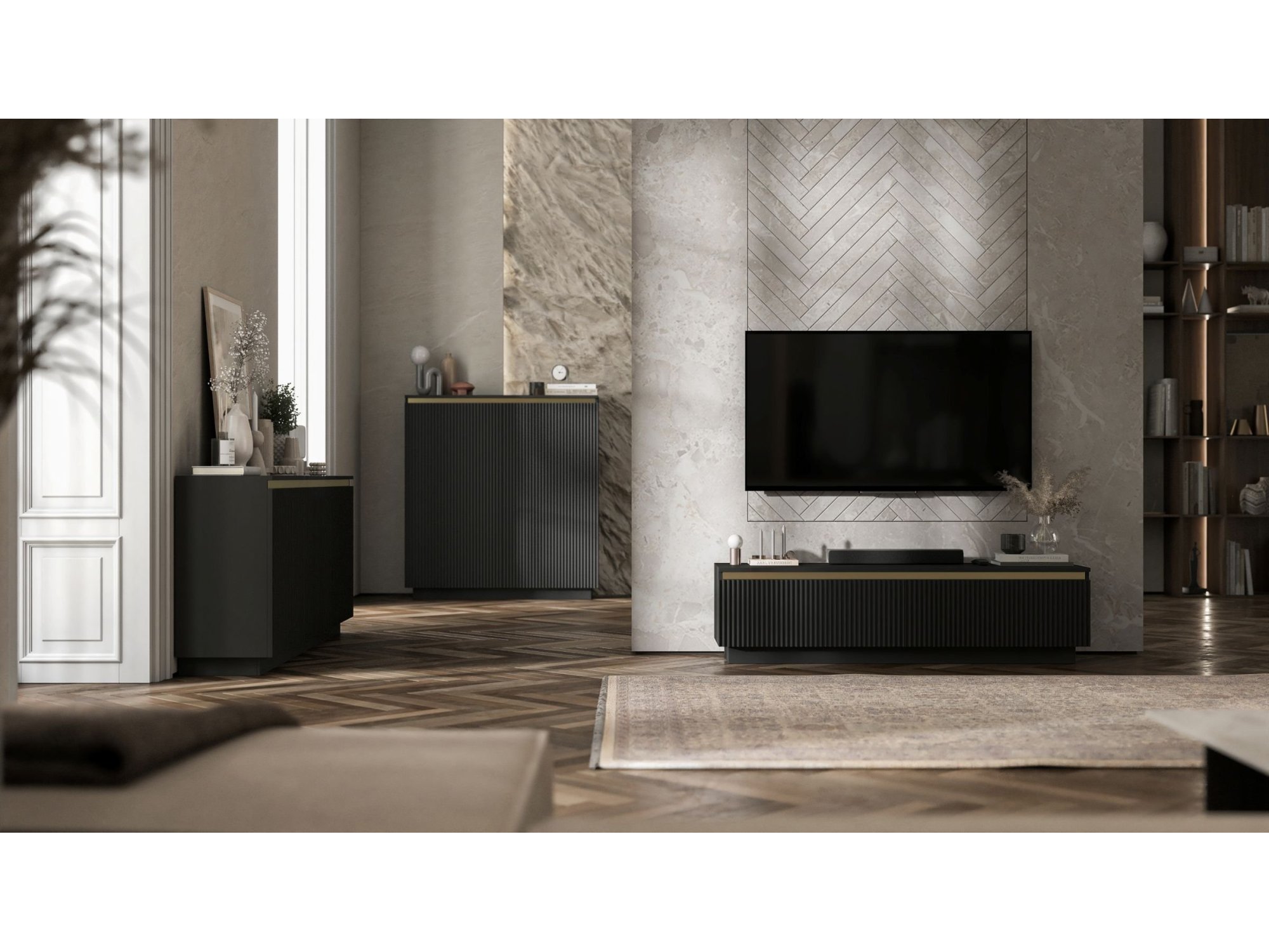 Komoda Glamour Czarny Mat 111 cm Selene, na Cokole, Dobra Cena, Sklep Online | Meble Lindner