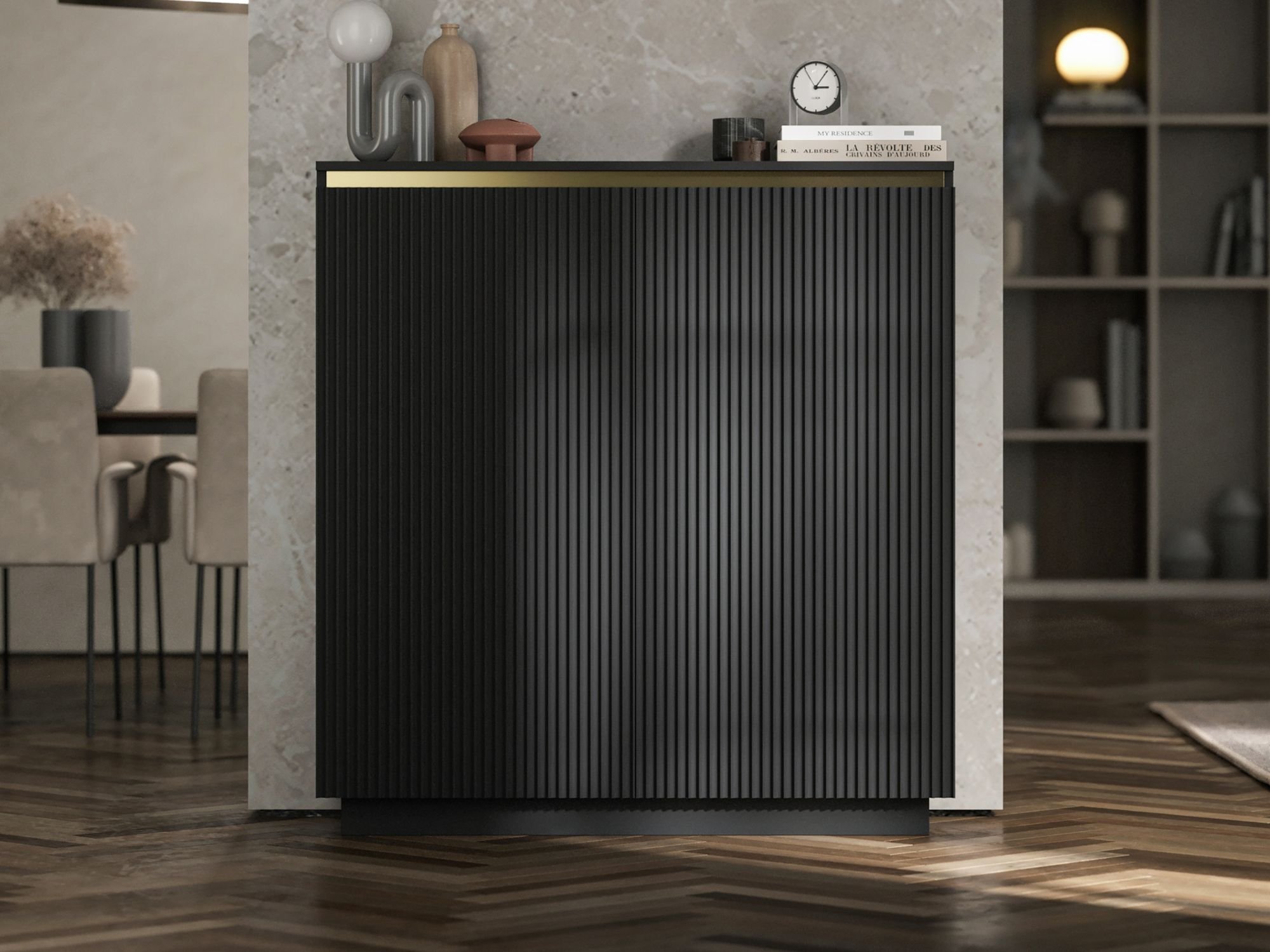 Komoda Glamour Czarny Mat 111 cm Selene, na Cokole, Dobra Cena, Sklep Online | Meble Lindner