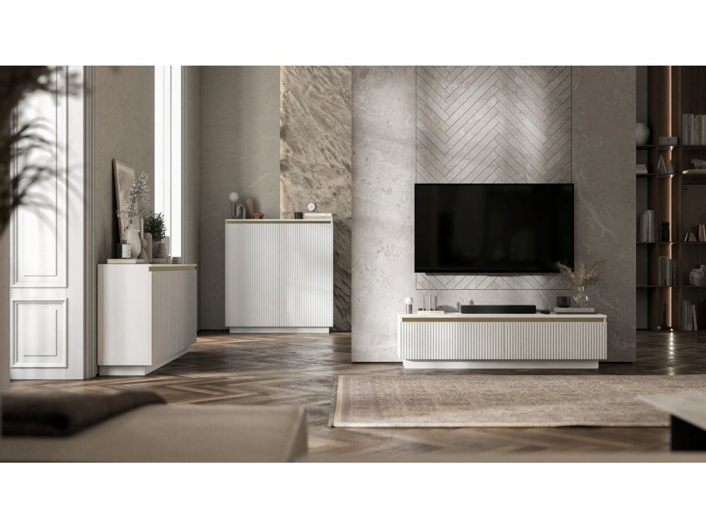 Komoda Glamour Biał Mat 111 cm Selene, na Cokole, Dobra Cena, Sklep Online | Meble Lindner