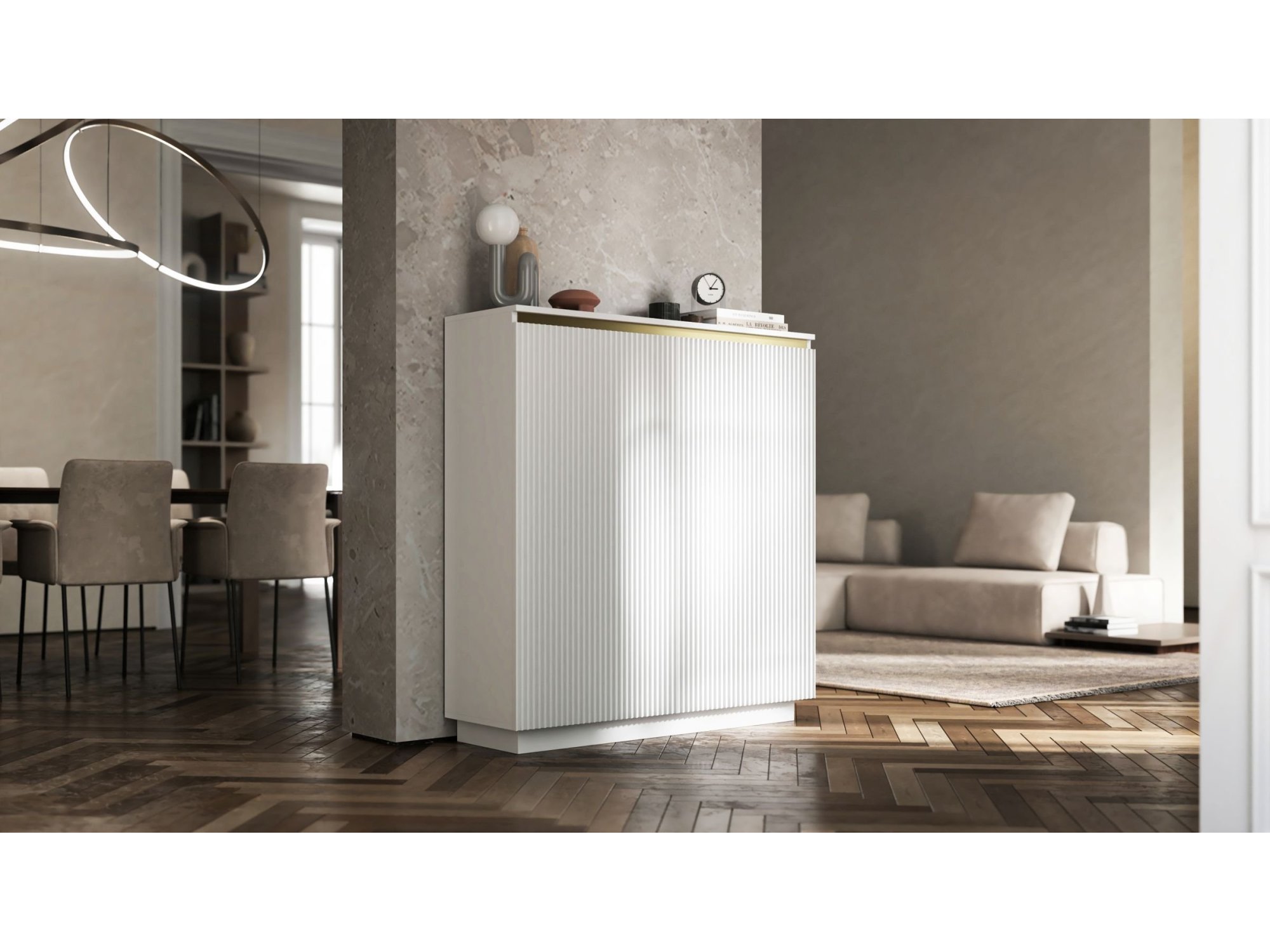 Komoda Glamour Biał Mat 111 cm Selene, na Cokole, Dobra Cena, Sklep Online | Meble Lindner