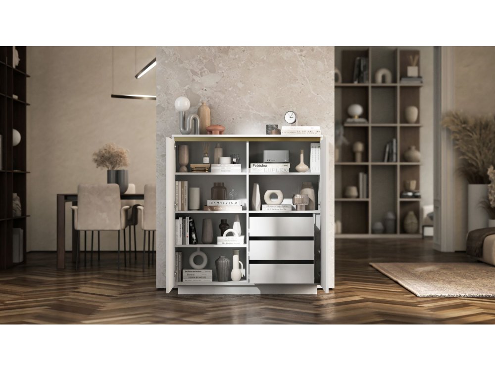 Komoda Glamour Biał Mat 111 cm Selene, na Cokole, Dobra Cena, Sklep Online | Meble Lindner