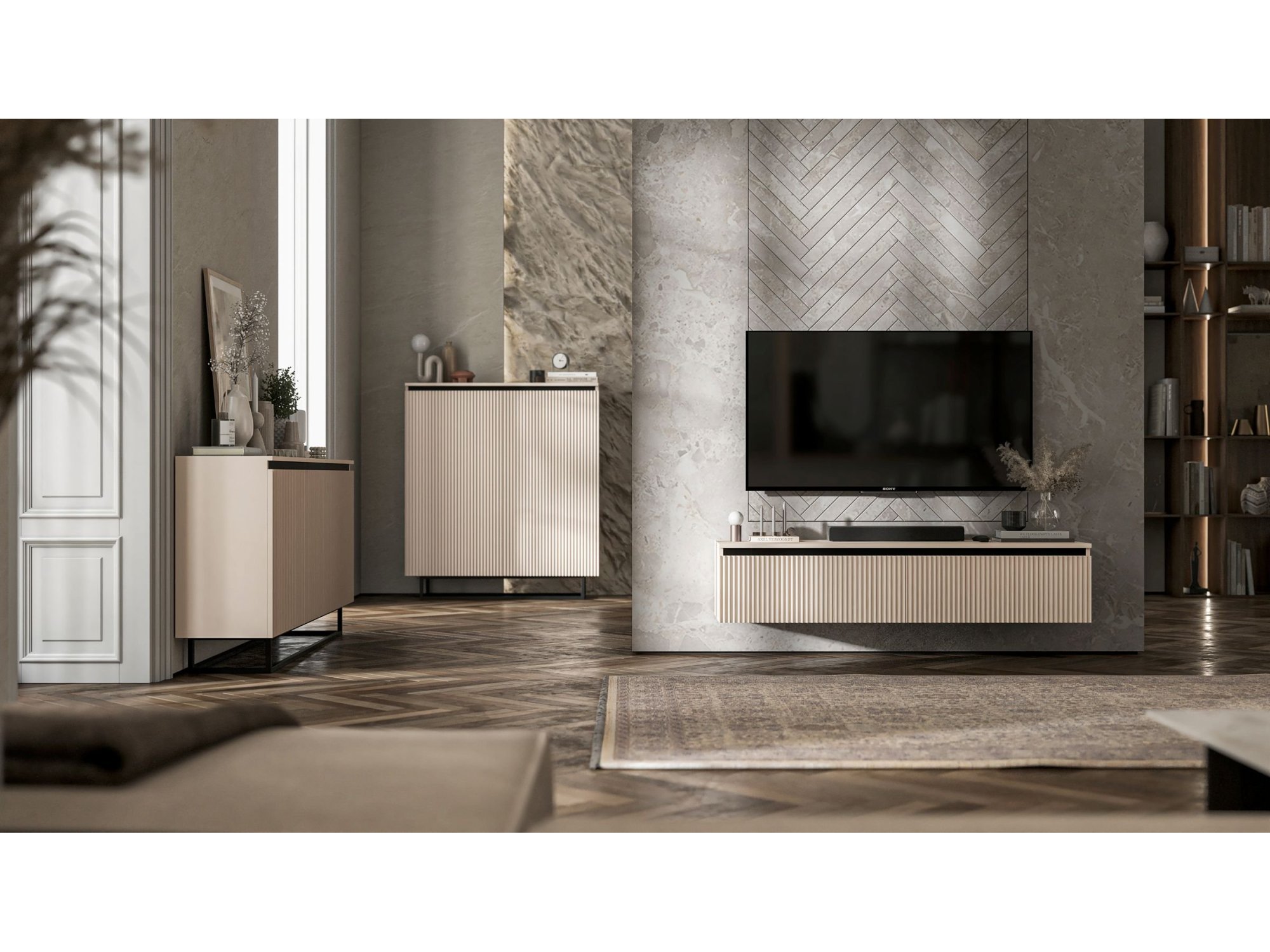 Komoda Glamour Kaszmir Mat 167 cm Selene, na Czarnej Ramie, Dobra Cena, Sklep Online | Meble Lindner